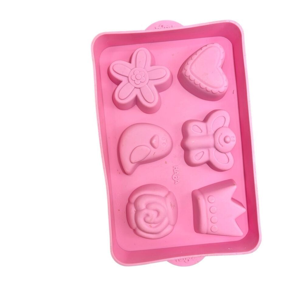 HABA Pink Silicone Baking Mold with Flower Heart Bird Crown Shapes